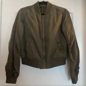 Romeo + Juliet Couture Shiny Olive Bomber Jacket